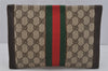 Authentic GUCCI Web Sherry Line Clutch Hand Bag GG PVC Leather Brown Junk 0760J