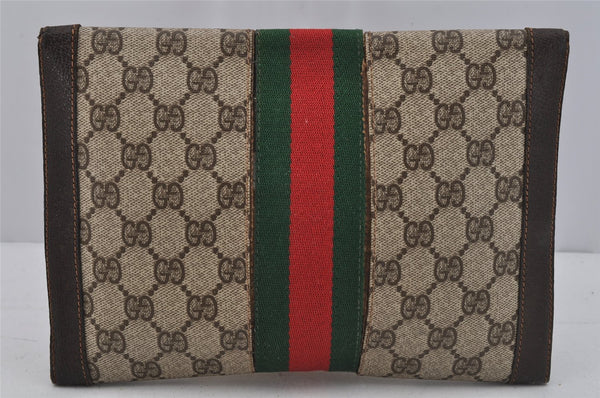 Authentic GUCCI Web Sherry Line Clutch Hand Bag GG PVC Leather Brown Junk 0760J