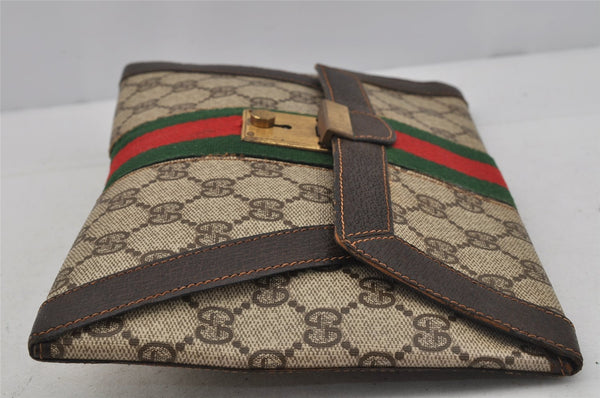 Authentic GUCCI Web Sherry Line Clutch Hand Bag GG PVC Leather Brown Junk 0760J
