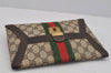 Authentic GUCCI Web Sherry Line Clutch Hand Bag GG PVC Leather Brown Junk 0760J