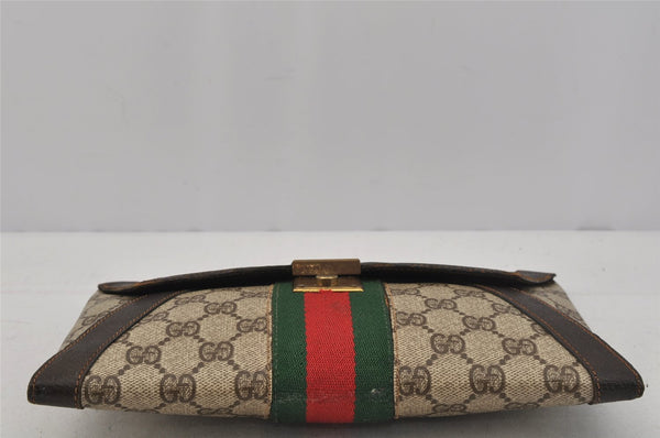 Authentic GUCCI Web Sherry Line Clutch Hand Bag GG PVC Leather Brown Junk 0760J