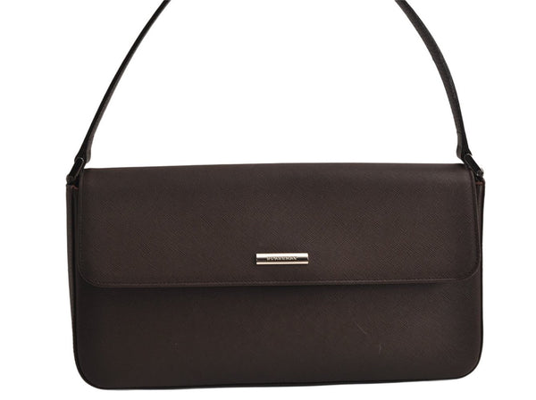 Authentic BURBERRY Vintage Leather Shoulder Hand Bag Purse Brown 0760K