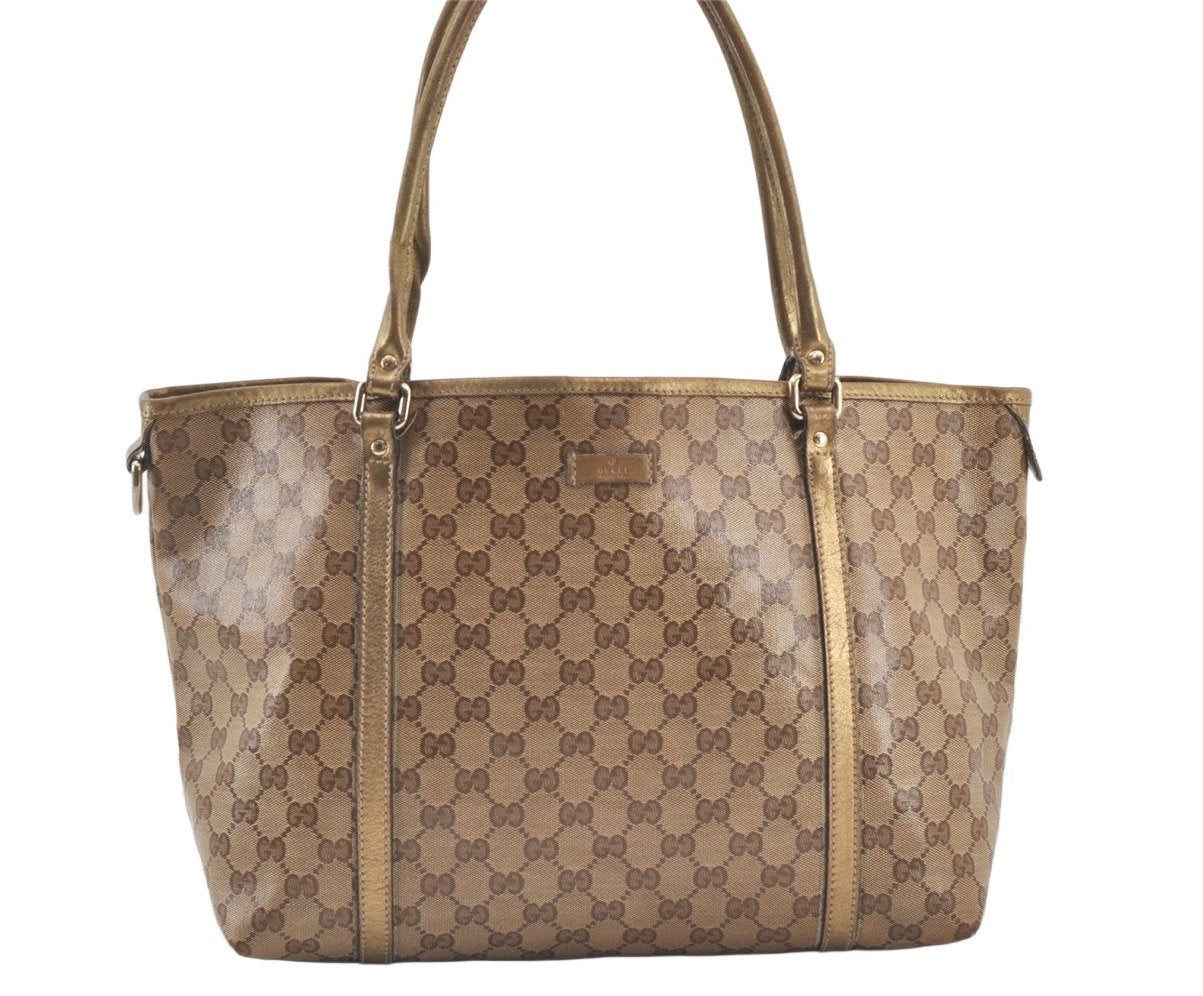 Authentic GUCCI GG Crystal Shoulder Tote Bag GG PVC Leather 197953 Brown 0761K