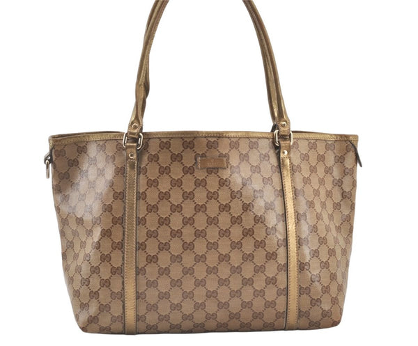 Authentic GUCCI GG Crystal Shoulder Tote Bag GG PVC Leather 197953 Brown 0761K