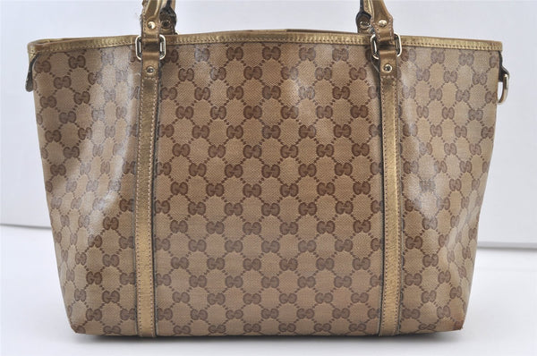 Authentic GUCCI GG Crystal Shoulder Tote Bag GG PVC Leather 197953 Brown 0761K