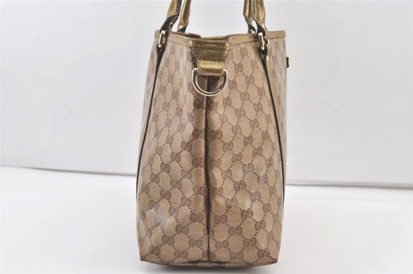 Authentic GUCCI GG Crystal Shoulder Tote Bag GG PVC Leather 197953 Brown 0761K
