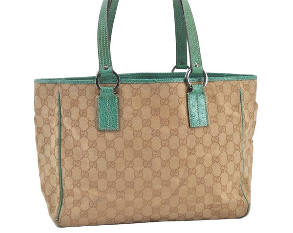 Authentic GUCCI Shoulder Tote Bag GG Canvas Leather 113017 Beige Blue 0763K
