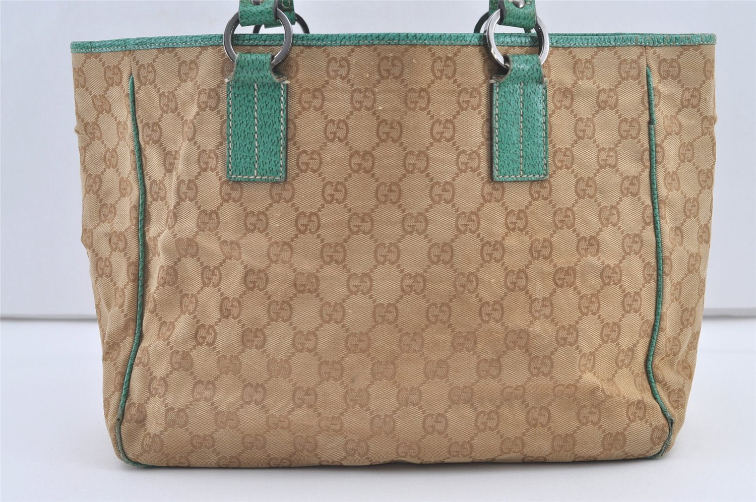 Authentic GUCCI Shoulder Tote Bag GG Canvas Leather 113017 Beige Blue 0763K