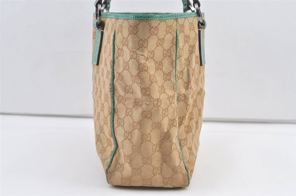 Authentic GUCCI Shoulder Tote Bag GG Canvas Leather 113017 Beige Blue 0763K