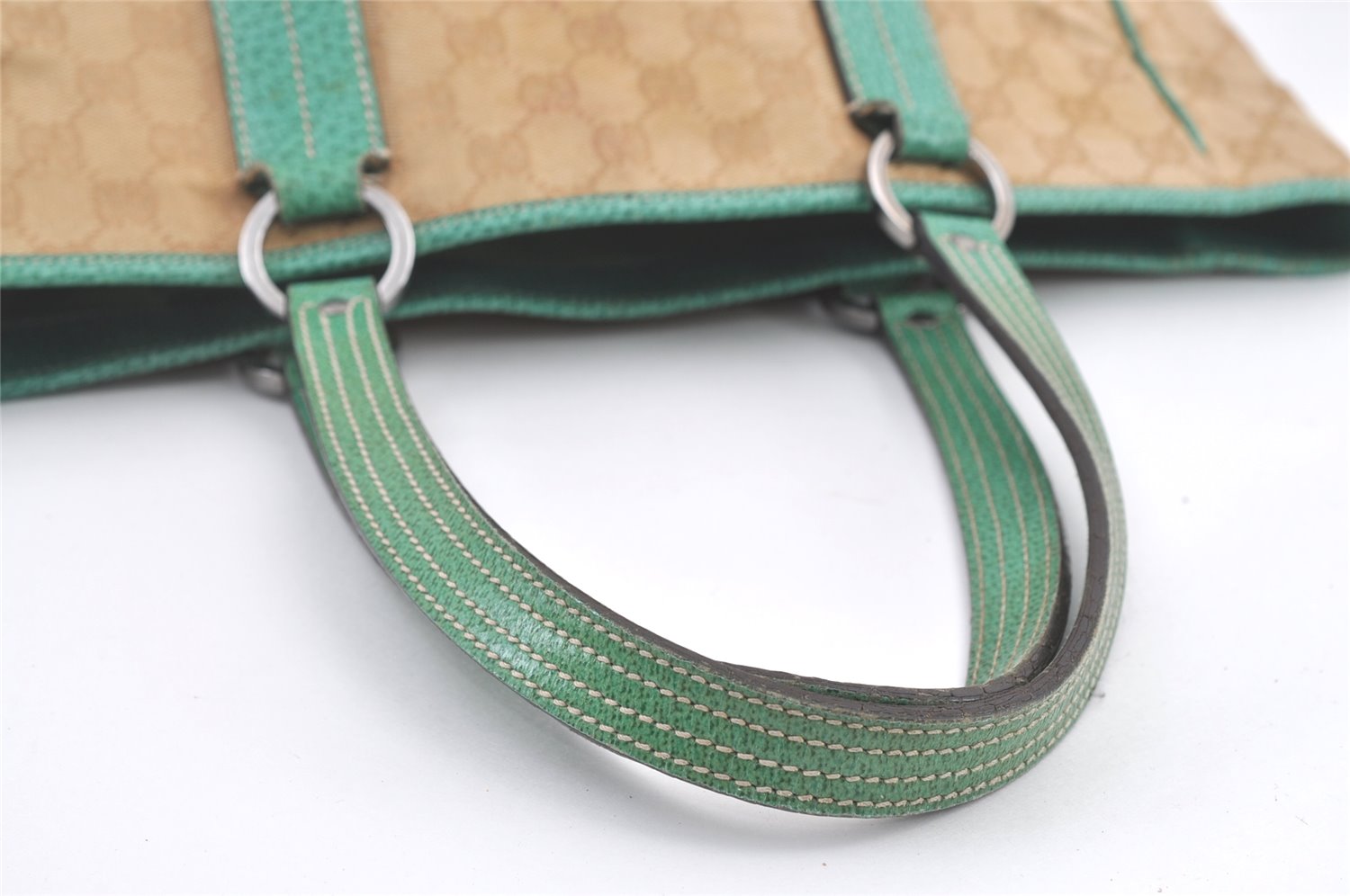 Authentic GUCCI Shoulder Tote Bag GG Canvas Leather 113017 Beige Blue 0763K