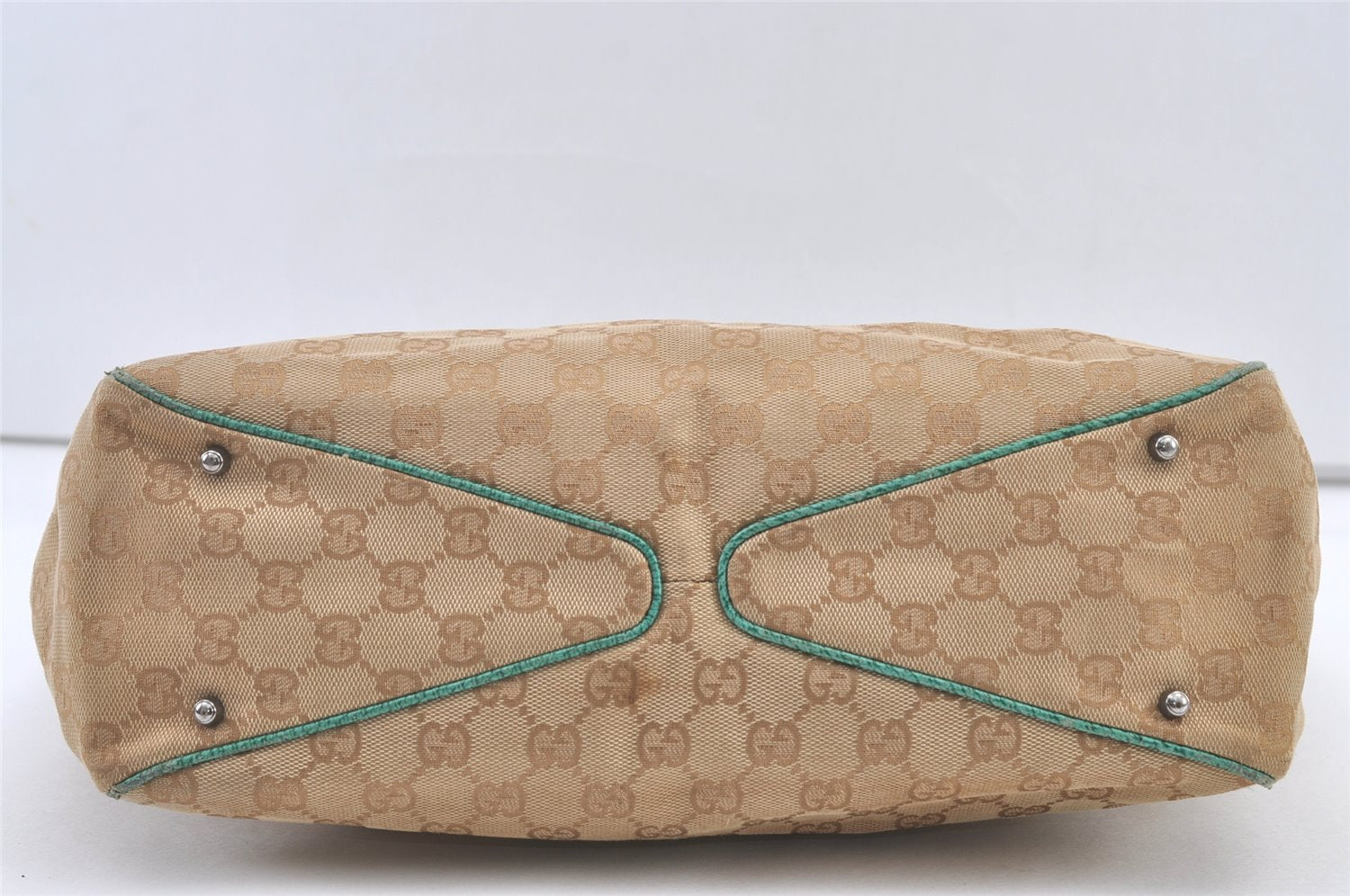 Authentic GUCCI Shoulder Tote Bag GG Canvas Leather 113017 Beige Blue 0763K