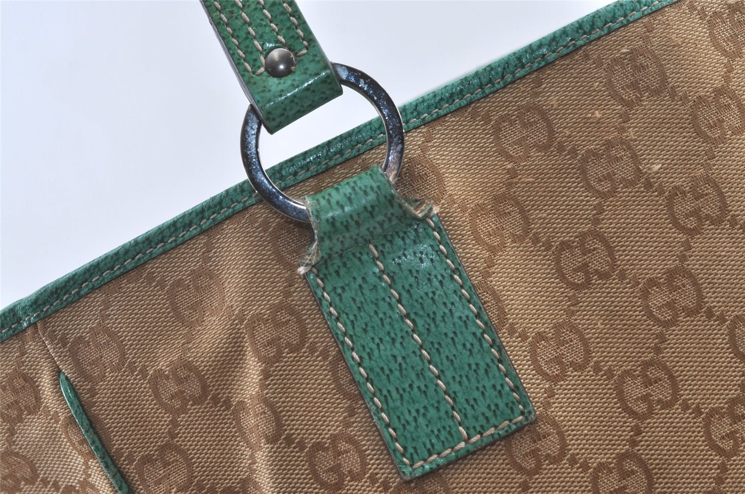 Authentic GUCCI Shoulder Tote Bag GG Canvas Leather 113017 Beige Blue 0763K