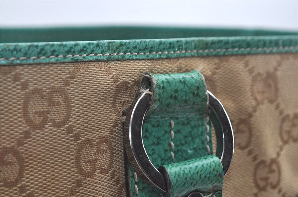 Authentic GUCCI Shoulder Tote Bag GG Canvas Leather 113017 Beige Blue 0763K