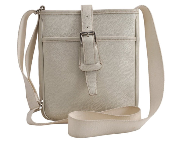 Authentic BURBERRY Vintage Leather Shoulder Cross Body Bag Purse White 0764K