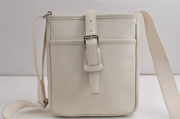 Authentic BURBERRY Vintage Leather Shoulder Cross Body Bag Purse White 0764K