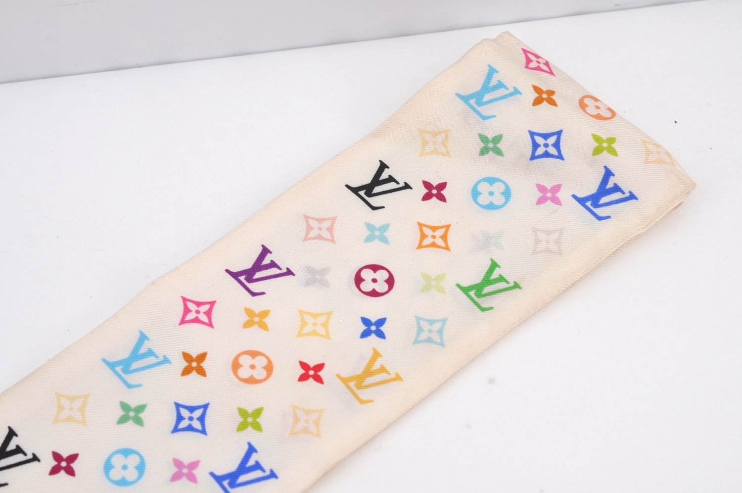 Authentic Louis Vuitton Monogram Multicolor Bandeau Scarf White M71991 LV 0765I