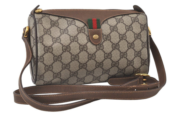 Authentic GUCCI Web Sherry Line Shoulder Cross Bag GG PVC Leather Brown 0765J