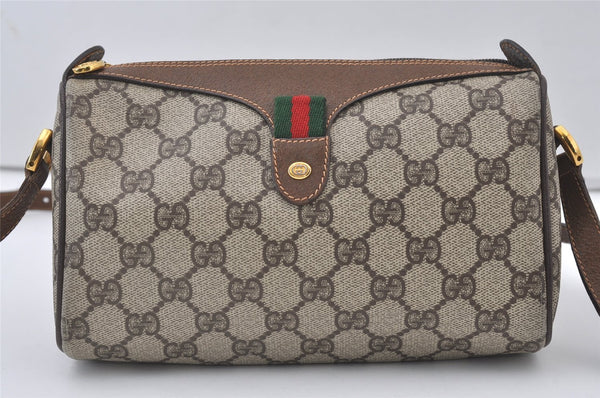 Authentic GUCCI Web Sherry Line Shoulder Cross Bag GG PVC Leather Brown 0765J