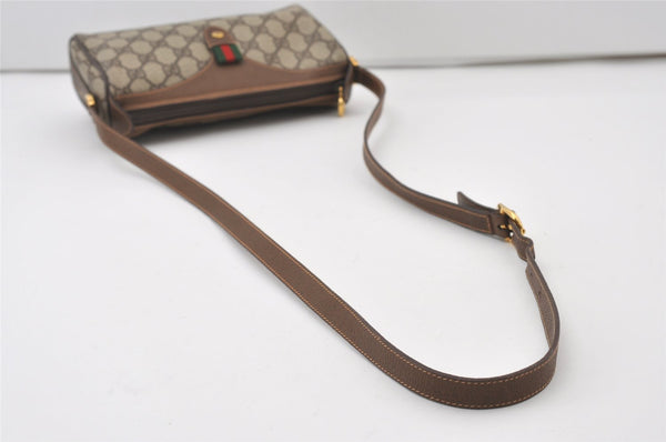 Authentic GUCCI Web Sherry Line Shoulder Cross Bag GG PVC Leather Brown 0765J