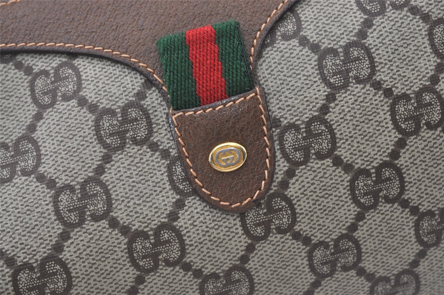 Authentic GUCCI Web Sherry Line Shoulder Cross Bag GG PVC Leather Brown 0765J