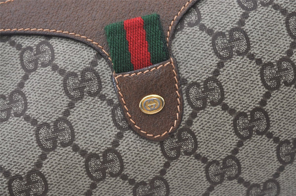 Authentic GUCCI Web Sherry Line Shoulder Cross Bag GG PVC Leather Brown 0765J
