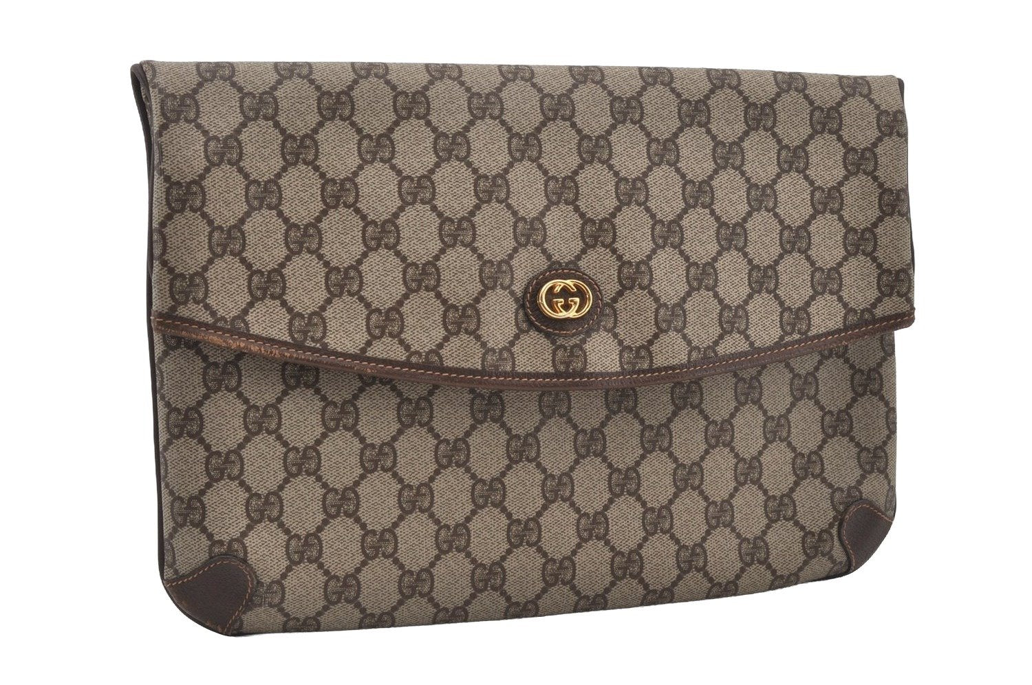 Authentic GUCCI Vintage Clutch Hand Bag Purse GG PVC Leather Brown Junk 0766J