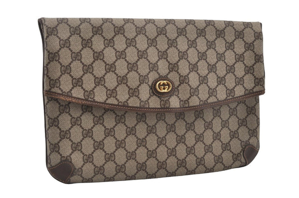 Authentic GUCCI Vintage Clutch Hand Bag Purse GG PVC Leather Brown Junk 0766J