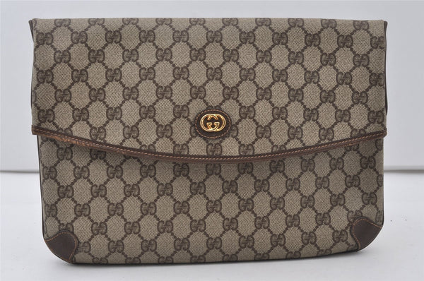 Authentic GUCCI Vintage Clutch Hand Bag Purse GG PVC Leather Brown Junk 0766J