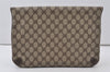 Authentic GUCCI Vintage Clutch Hand Bag Purse GG PVC Leather Brown Junk 0766J