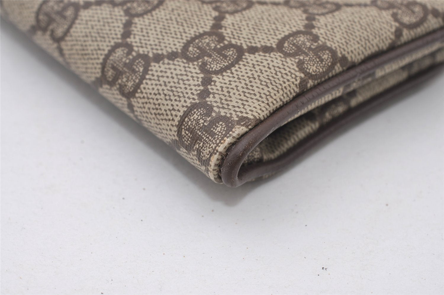 Authentic GUCCI Vintage Clutch Hand Bag Purse GG PVC Leather Brown Junk 0766J