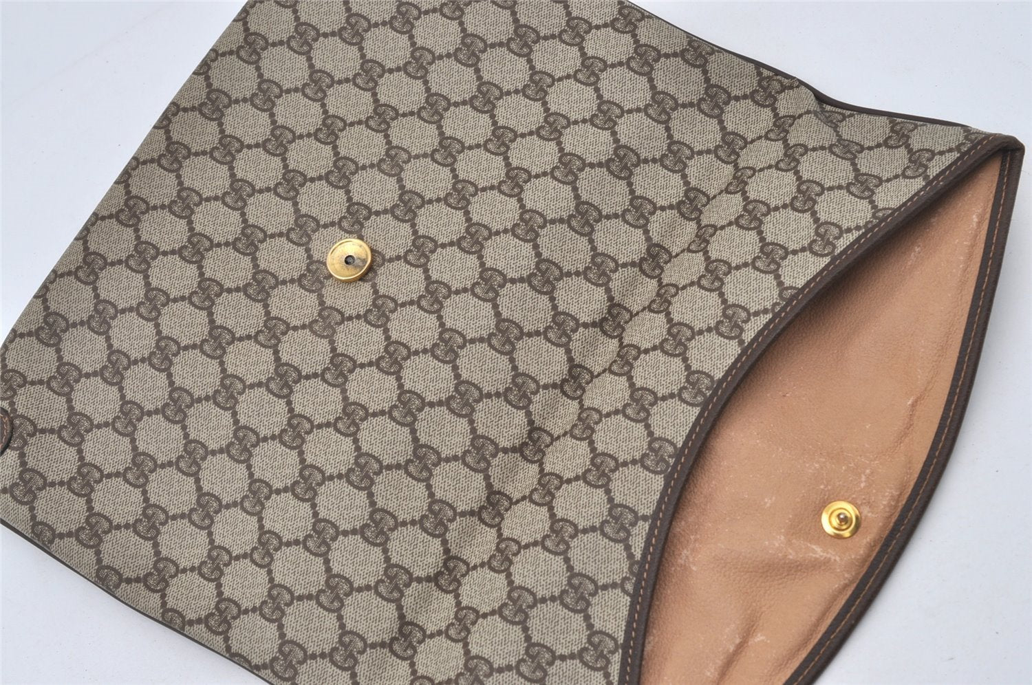 Authentic GUCCI Vintage Clutch Hand Bag Purse GG PVC Leather Brown Junk 0766J