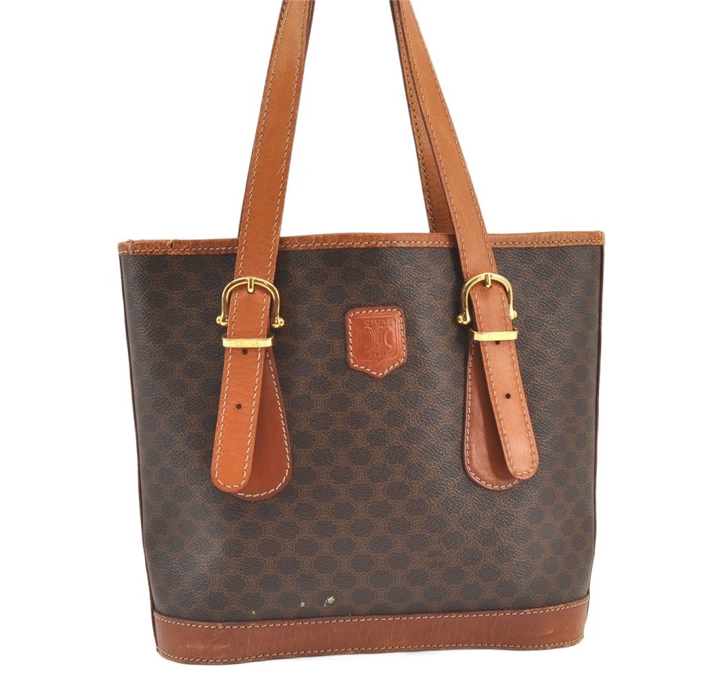 Authentic CELINE Macadam Blason Shoulder Hand Bag Purse PVC Leather Brown 0767K