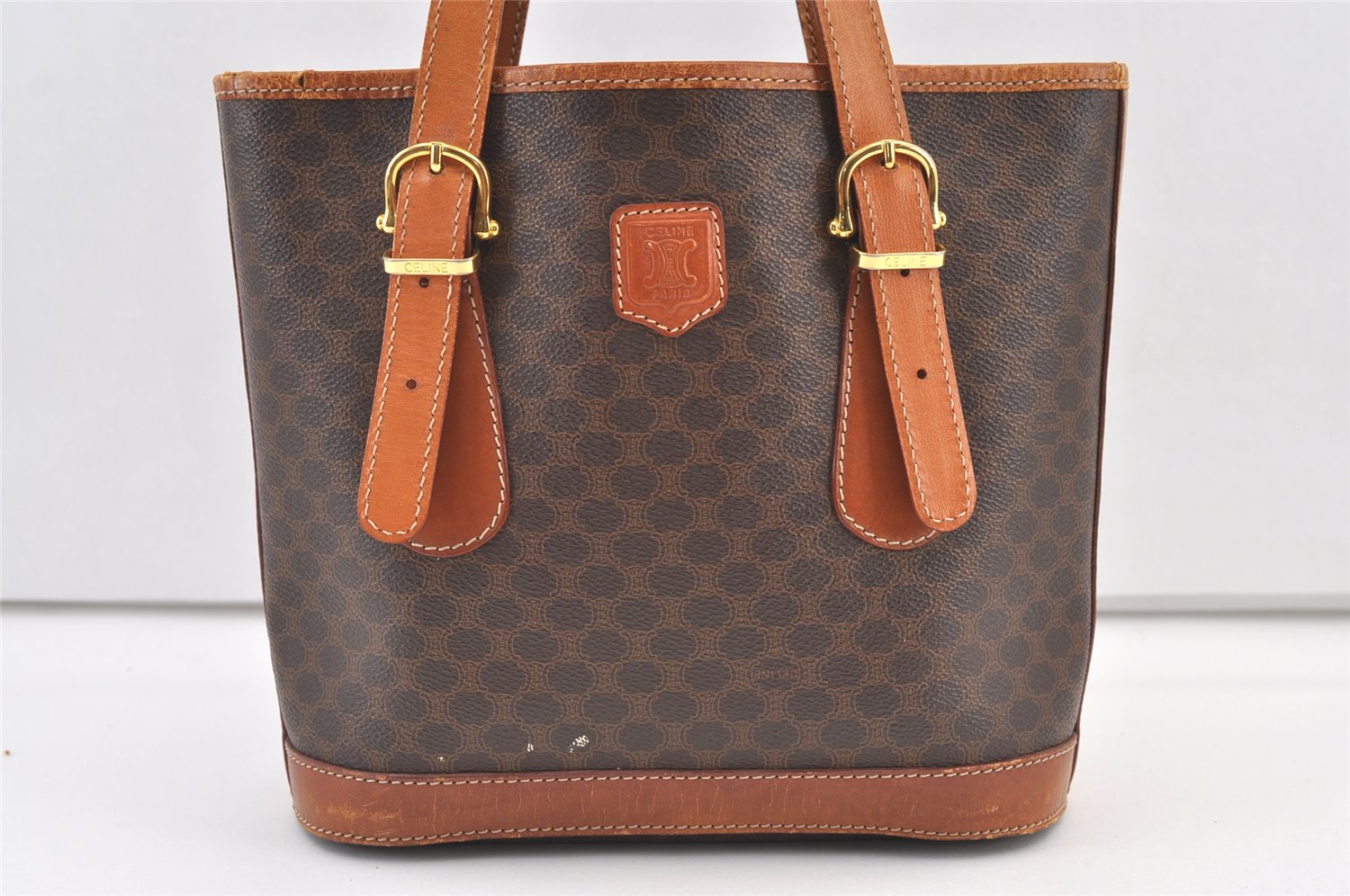 Authentic CELINE Macadam Blason Shoulder Hand Bag Purse PVC Leather Brown 0767K