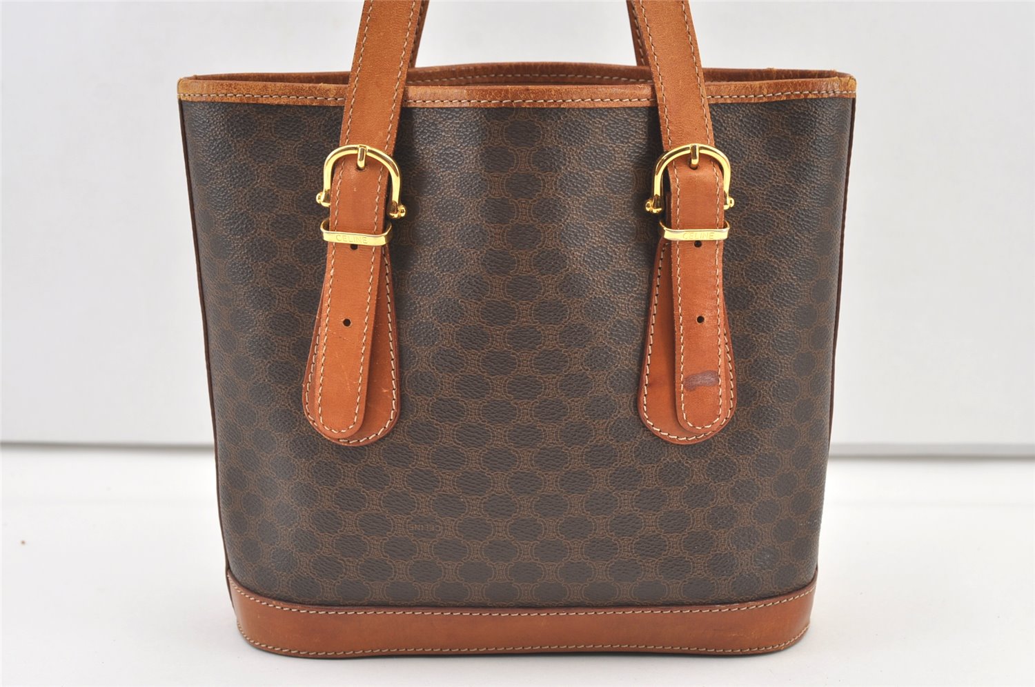 Authentic CELINE Macadam Blason Shoulder Hand Bag Purse PVC Leather Brown 0767K
