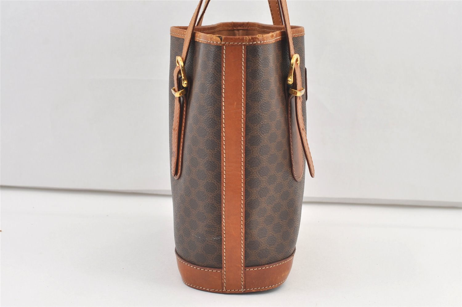 Authentic CELINE Macadam Blason Shoulder Hand Bag Purse PVC Leather Brown 0767K