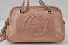 Authentic GUCCI SOHO Tassel Chain Shoulder Hand Bag GG Leather 308983 Pink 0768J