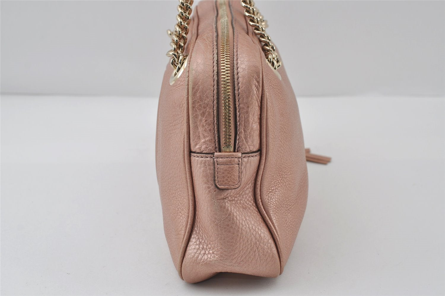 Authentic GUCCI SOHO Tassel Chain Shoulder Hand Bag GG Leather 308983 Pink 0768J
