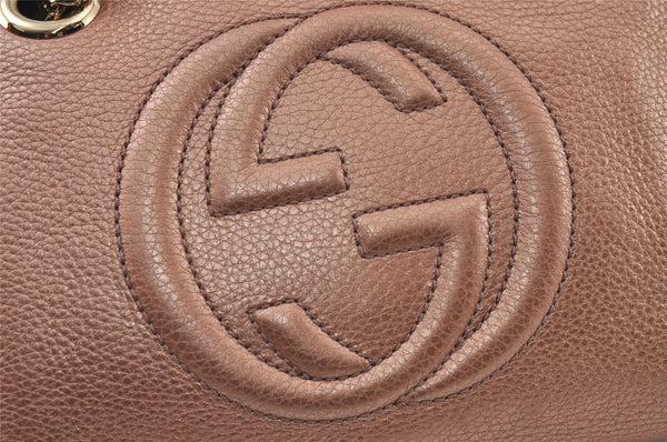 Authentic GUCCI SOHO Tassel Chain Shoulder Hand Bag GG Leather 308983 Pink 0768J