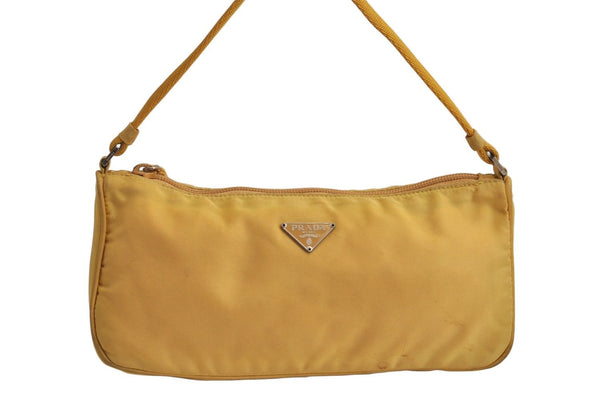 Authentic PRADA Vintage Nylon Hand Bag Pouch Purse Yellow 0768K