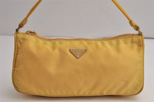 Authentic PRADA Vintage Nylon Hand Bag Pouch Purse Yellow 0768K