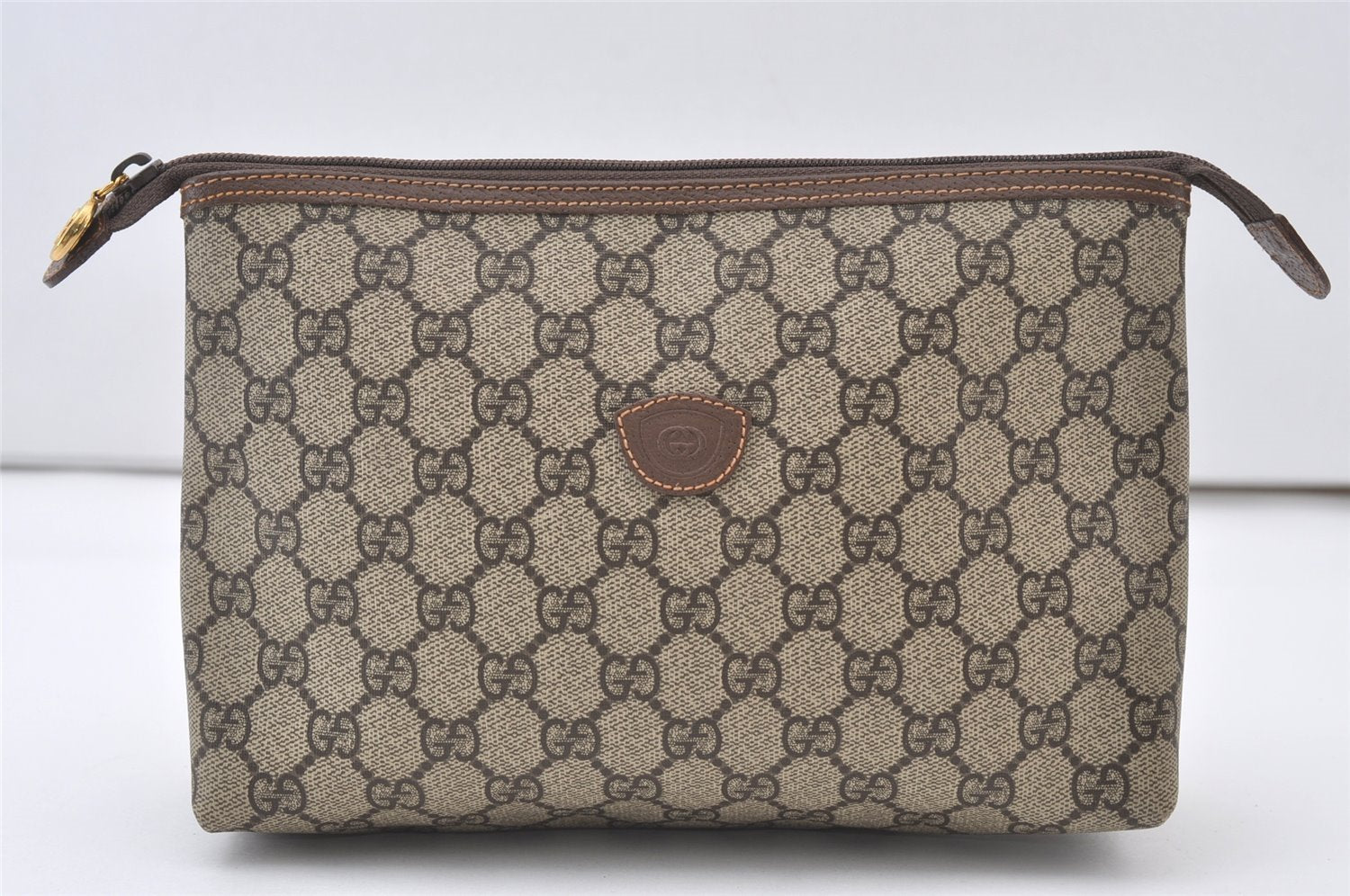 Authentic GUCCI Vintage Clutch Hand Bag Purse GG PVC Leather Brown Junk 0769J