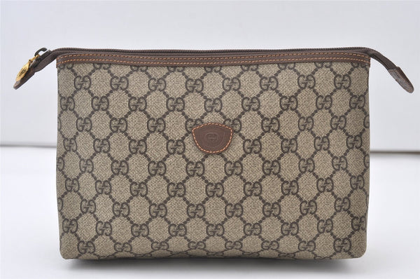 Authentic GUCCI Vintage Clutch Hand Bag Purse GG PVC Leather Brown Junk 0769J