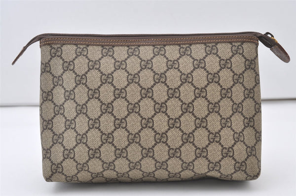 Authentic GUCCI Vintage Clutch Hand Bag Purse GG PVC Leather Brown Junk 0769J