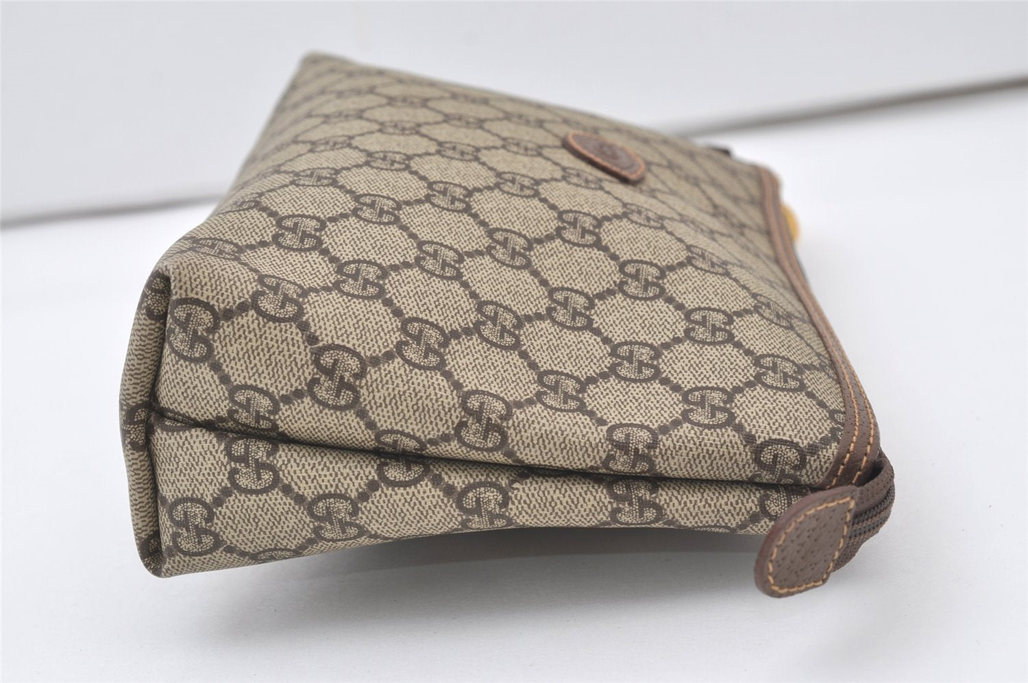 Authentic GUCCI Vintage Clutch Hand Bag Purse GG PVC Leather Brown Junk 0769J