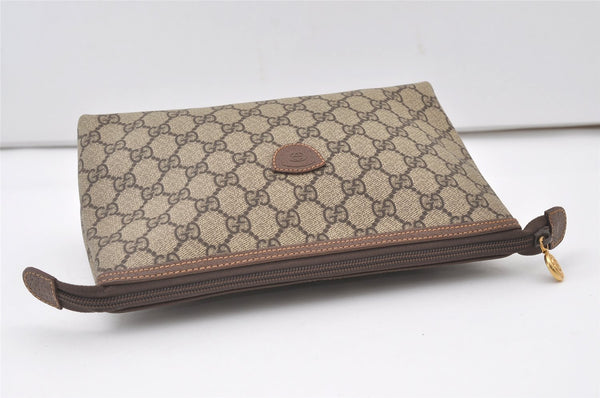 Authentic GUCCI Vintage Clutch Hand Bag Purse GG PVC Leather Brown Junk 0769J