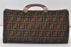 Authentic FENDI Vintage Zucca Hand Tote Bag Canvas Leather Brown 0770J