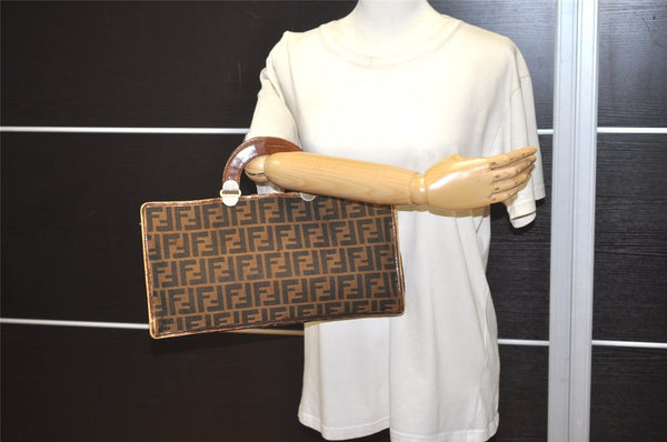 Authentic FENDI Vintage Zucca Hand Tote Bag Canvas Leather Brown 0770J