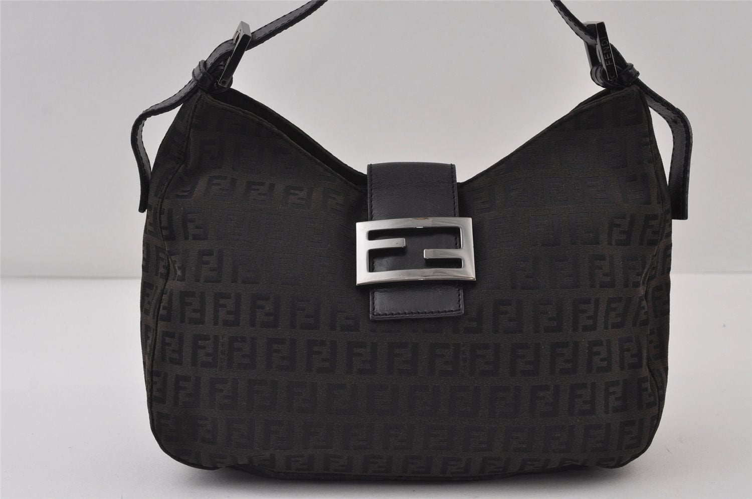 Authentic FENDI Zucchino Hand Shoulder Bag Purse Canvas Leather Brown 0771J