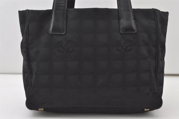 Authentic CHANEL New Travel Line Shoulder Tote Bag Nylon Leather Black 0772J