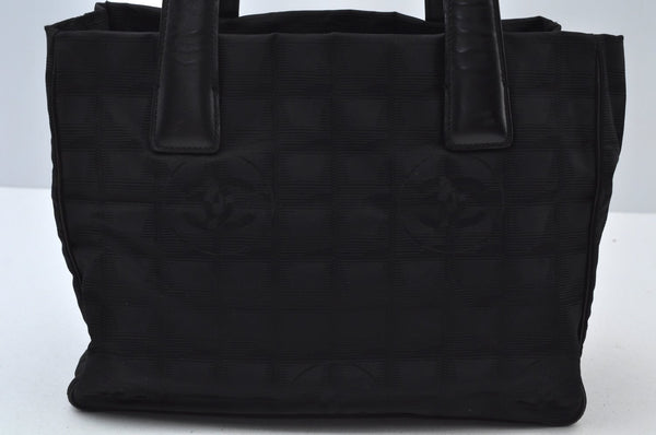 Authentic CHANEL New Travel Line Shoulder Tote Bag Nylon Leather Black 0772J